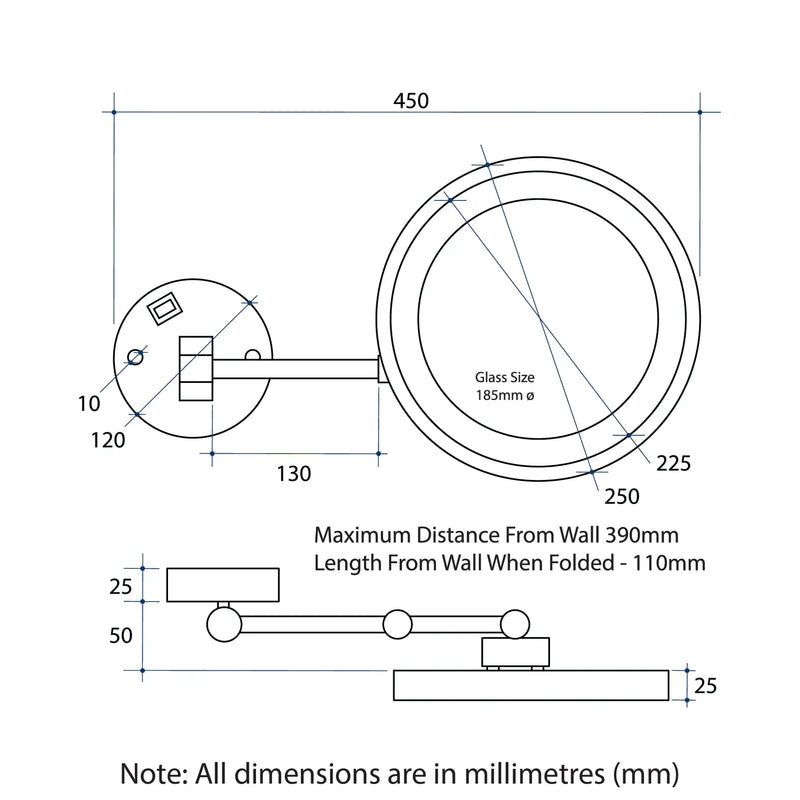 THERMOGROUP ABLAZE ROUND 3X MAGNIFICATION MIRROR WITH LIGHT BRUSHED BRASS 185MM - FIL Kitchen Bathroom