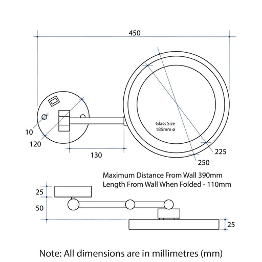 THERMOGROUP ABLAZE ROUND 5X MAGNIFICATION MIRROR WITH LIGHT CHROME 185MM - FIL Kitchen Bathroom