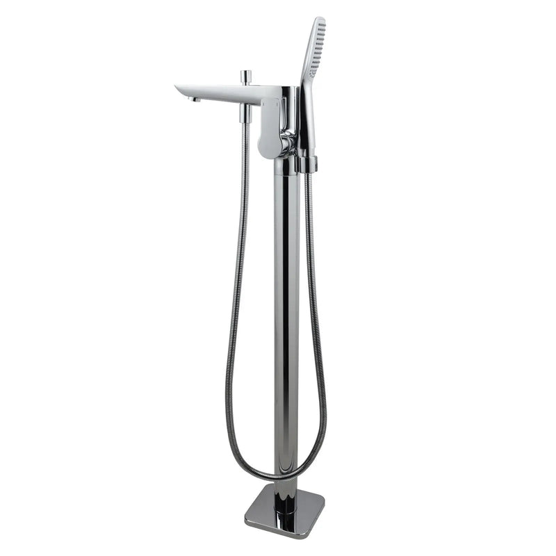 Chrome/Black Floor Standing Mixer With Diverter & Handheld Shower(Brass) FIL Kitchen Bathroom