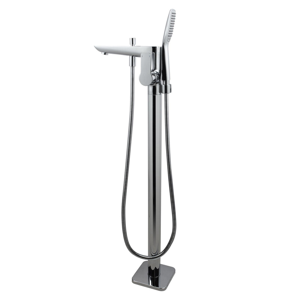 Chrome/Black Floor Standing Mixer With Diverter & Handheld Shower(Brass)