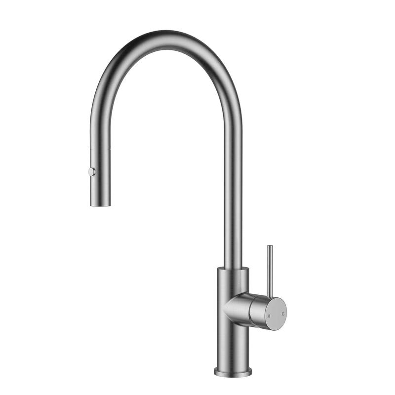 Otus Slimline SS Gooseneck Pull-Out Sink Mixer In Brushed ss304 - FIL Kitchen Bathroom