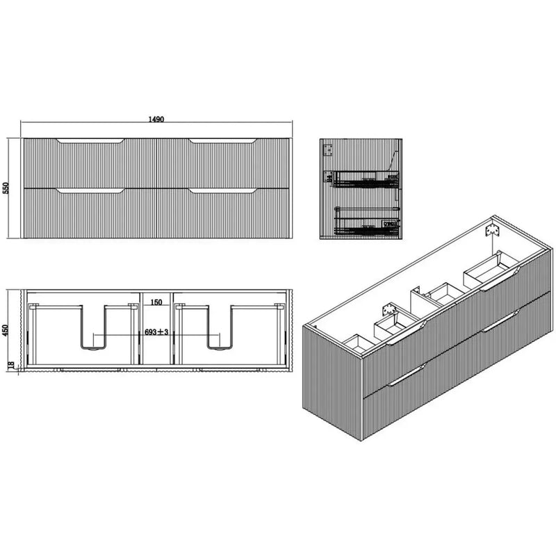 Bali Brown Oak Single Bowl Wall Hung Vanity 600mm/750mm/900mm/1200mm/1500mm - FIL Kitchen Bathroom