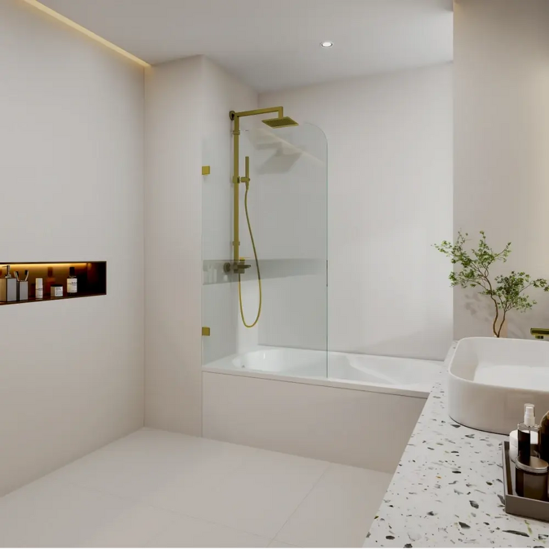 Covey Frameless Fixed Bathtub Curved Corner Shower Screens (900mm) COVEY