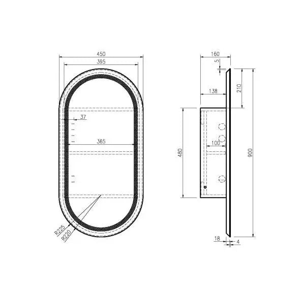 LED Oval PVC Shaving Cabinet 450 x 900mm – Single Door MERCIO