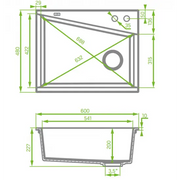 Laveo 470*600*227mm Grey Granite Stone Sink Single Bowl(including Space Saving Siphon and Button-controlled Plug) FIL Kitchen Bathroom