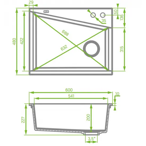 Laveo 470*600*227mm Grey Granite Stone Sink Single Bowl(including Space Saving Siphon and Button-controlled Plug) FIL Kitchen Bathroom
