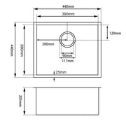 440x440x205mm Chrome Stainless Steel Single Bowl Kitchen Sink - FIL Kitchen Bathroom