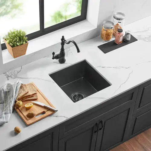 SINGLE BOWL FIRECLAY UNDERMOUNT KITCHEN SINK GLOSS WHITE/MATTE BLACK 457MM CETO