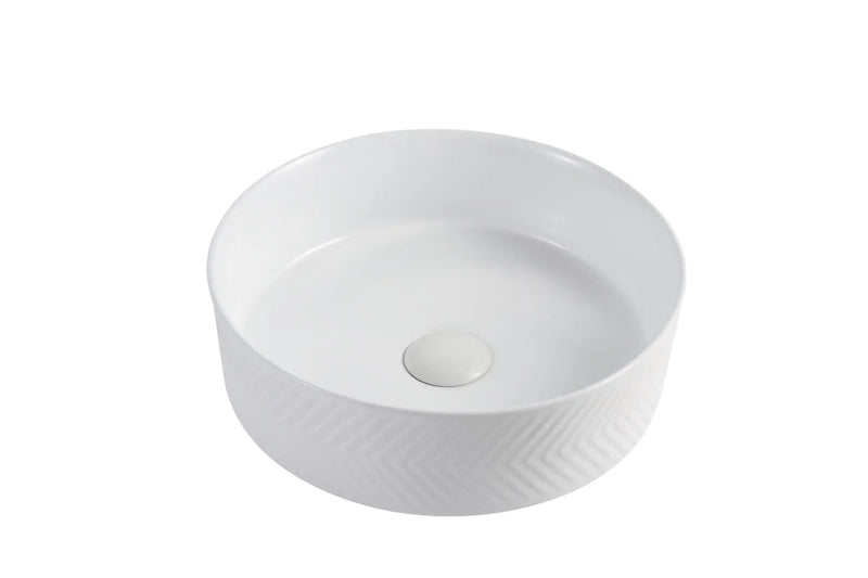 Riva 499 Round Gloss White Ceramic Diagonal Pattern Above Counter Basin Riva