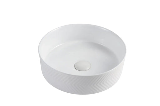 Riva 499 Round Gloss White Ceramic Diagonal Pattern Above Counter Basin Riva