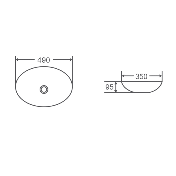 Boat 49 Oval Above Counter Basin 490 x 350x 95mm