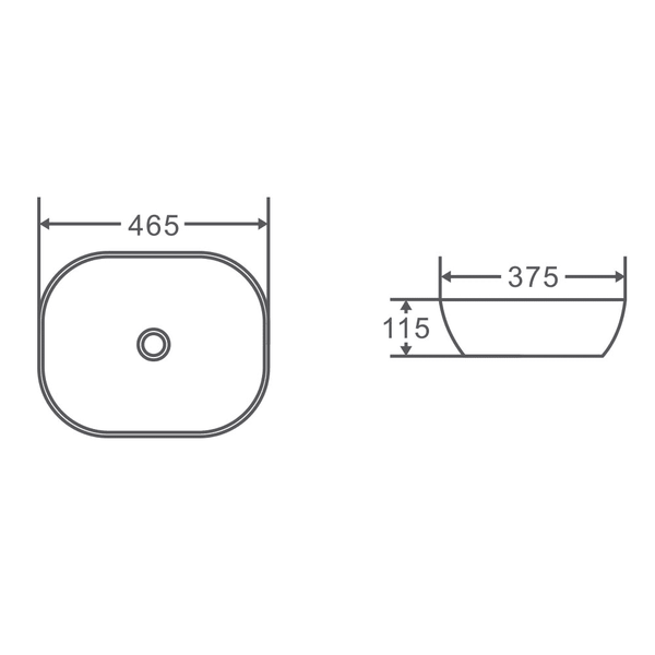 Evea 47 Above Counter Oval Basin 465 x 375 x 115mm