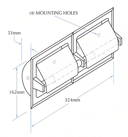 DOUBLE TOILET TISSUE DISPENSER CHROME 324MM FIL Kitchen Bathroom