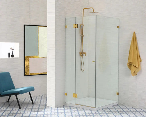 FRAMELESS HINGE DOOR WALL TO WALL CORNER PIVOT DOOR  BRUSHED GOLD FIL Kitchen Bathroom