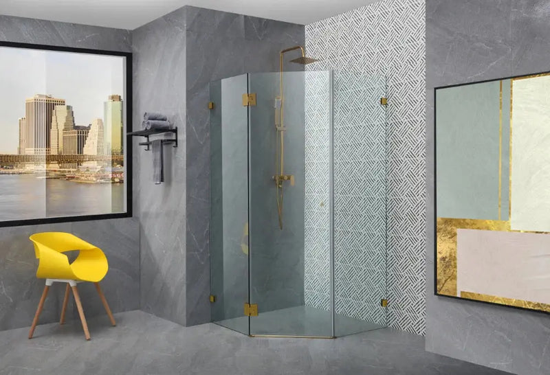 DIAMOND FRAMELESS HINGE DOOR WALL TO WALL BRUSHED GOLD FIL Kitchen Bathroom