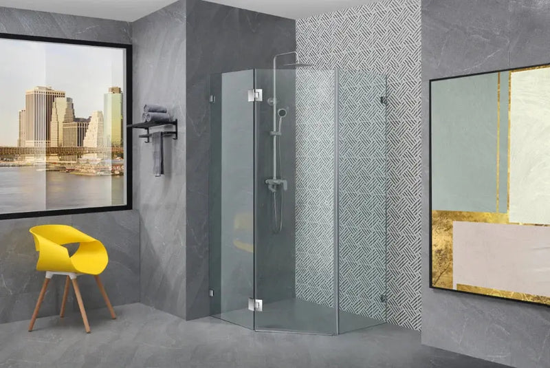 DIAMOND FRAMELESS HINGE DOOR WALL TO WALL CHROME FIL Kitchen Bathroom