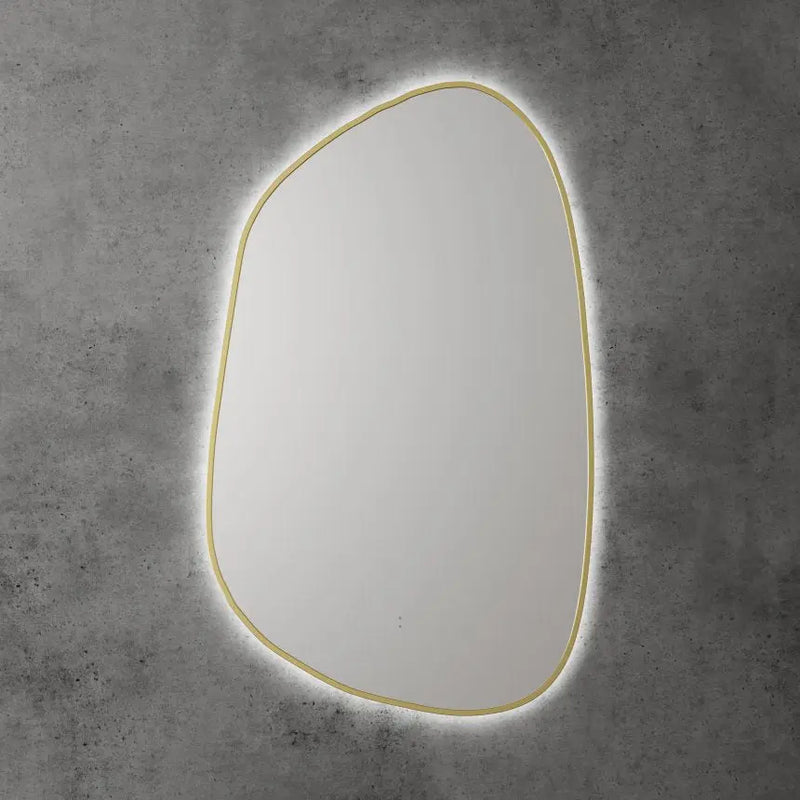 AULIC TARCOOLA ASYMMETRICAL FRAMED LED MIRROR 3 COLOUR LIGHTS BRUSHED GOLD 550X900MM - FIL Kitchen Bathroom