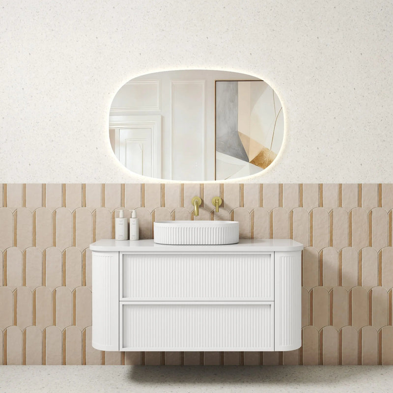 Ramee Fluted Wall Hung 1200mm Matte White Cabinet - FIL Kitchen Bathroom