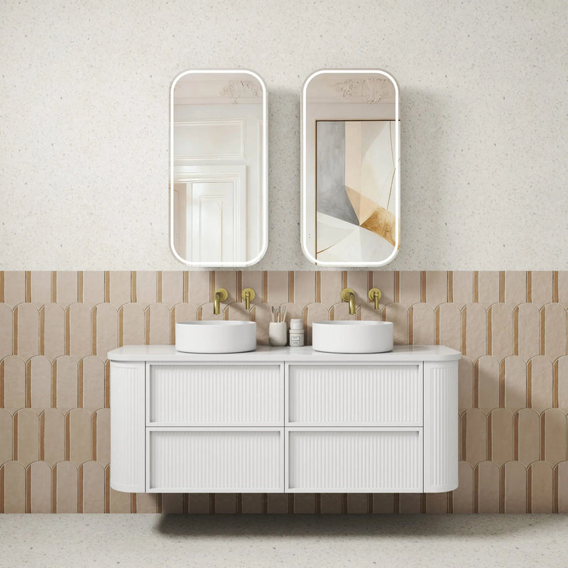 Ramee Fluted Wall Hung 1500mm Matte White Cabinet - FIL Kitchen Bathroom