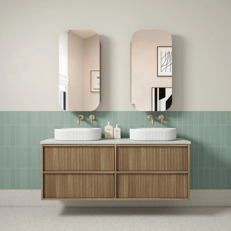 Venetta Fluted Framed Wall Hung 1500mm Harvest Oak Cabinet - FIL Kitchen Bathroom