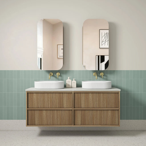 Venetta Fluted Framed Wall Hung 1500mm Harvest Oak Cabinet - FIL Kitchen Bathroom