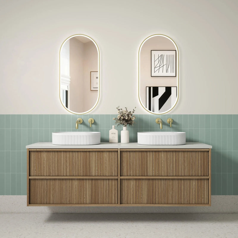 Venetta Fluted Framed Wall Hung 1800mm Harvest Oak Cabinet - FIL Kitchen Bathroom