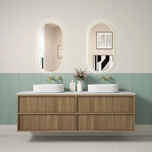 Venetta Fluted Framed Wall Hung 1800mm Harvest Oak Cabinet - FIL Kitchen Bathroom