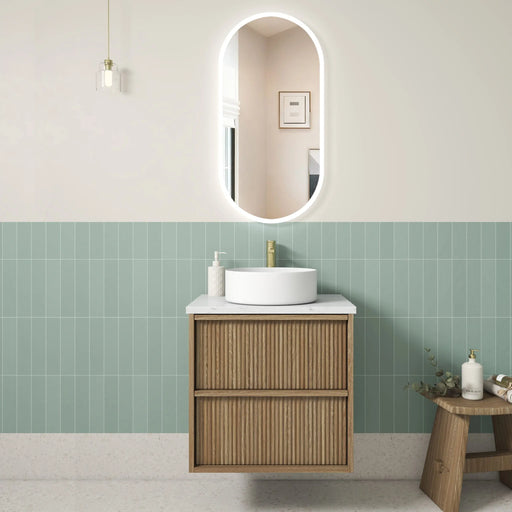 Venetta Fluted Framed Wall Hung 600mm Harvest Oak Cabinet - FIL Kitchen Bathroom