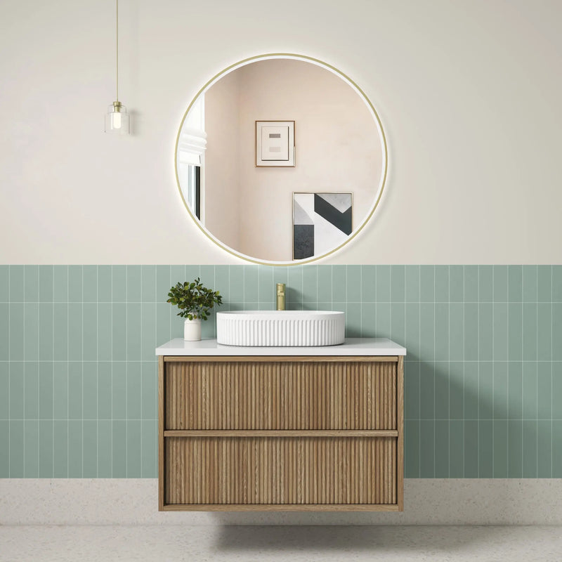 Venetta Fluted Framed Wall Hung 900mm Harvest Oak Cabinet - FIL Kitchen Bathroom