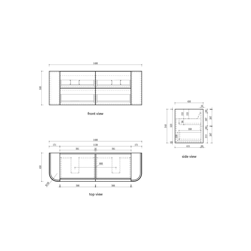 Ramee Fluted Wall Hung 1500mm Matte White Cabinet - FIL Kitchen Bathroom