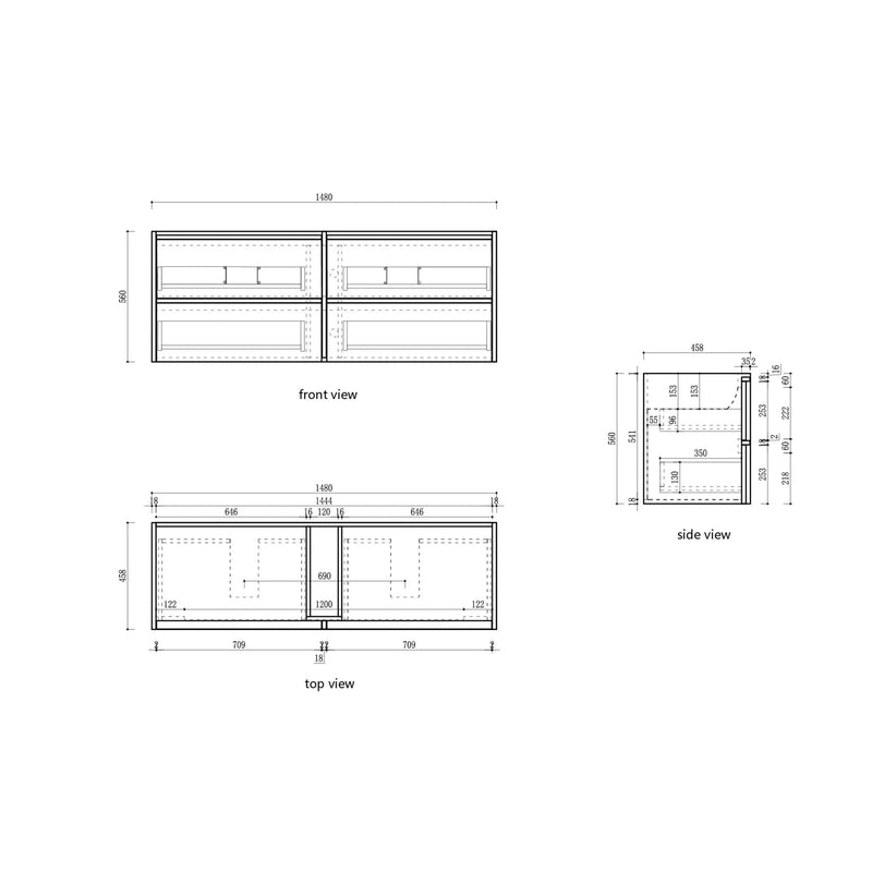 Venetta Framed Wall Hung 1500mm Harvest Oak Cabinet - FIL Kitchen Bathroom