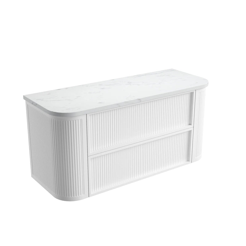 Ramee Fluted Wall Hung 1200mm Matte White Cabinet - FIL Kitchen Bathroom