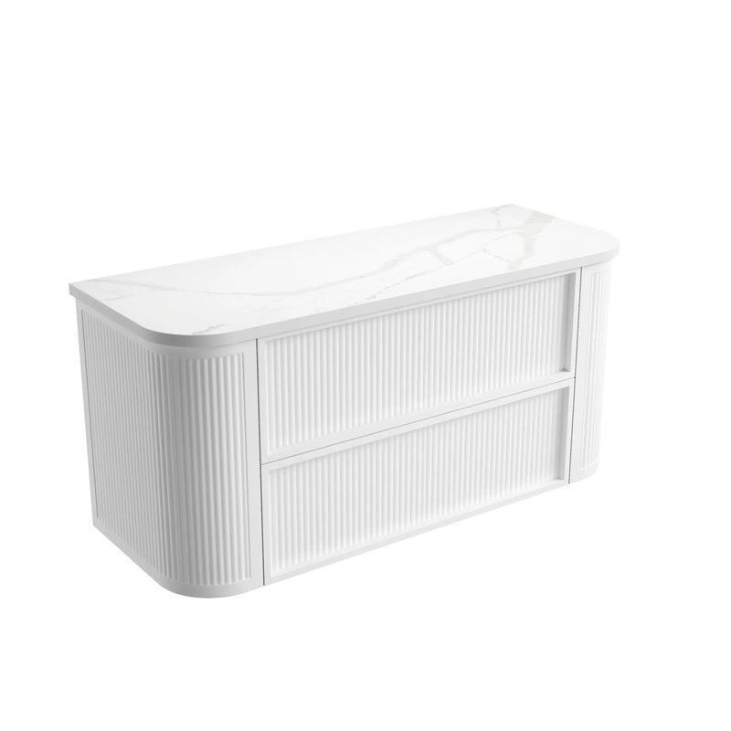 Ramee Fluted Wall Hung 1200mm Matte White Cabinet - FIL Kitchen Bathroom