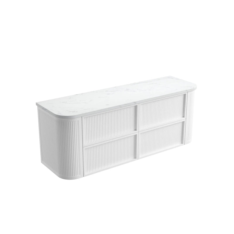 Ramee Fluted Wall Hung 1500mm Matte White Cabinet - FIL Kitchen Bathroom