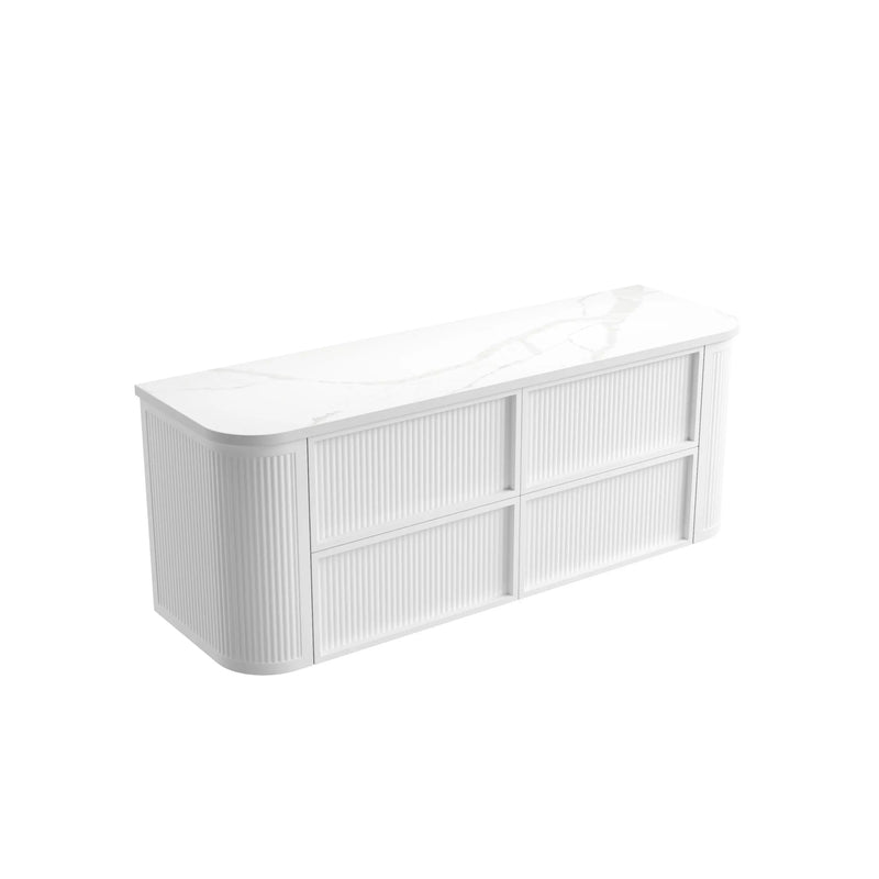 Ramee Fluted Wall Hung 1500mm Matte White Cabinet - FIL Kitchen Bathroom