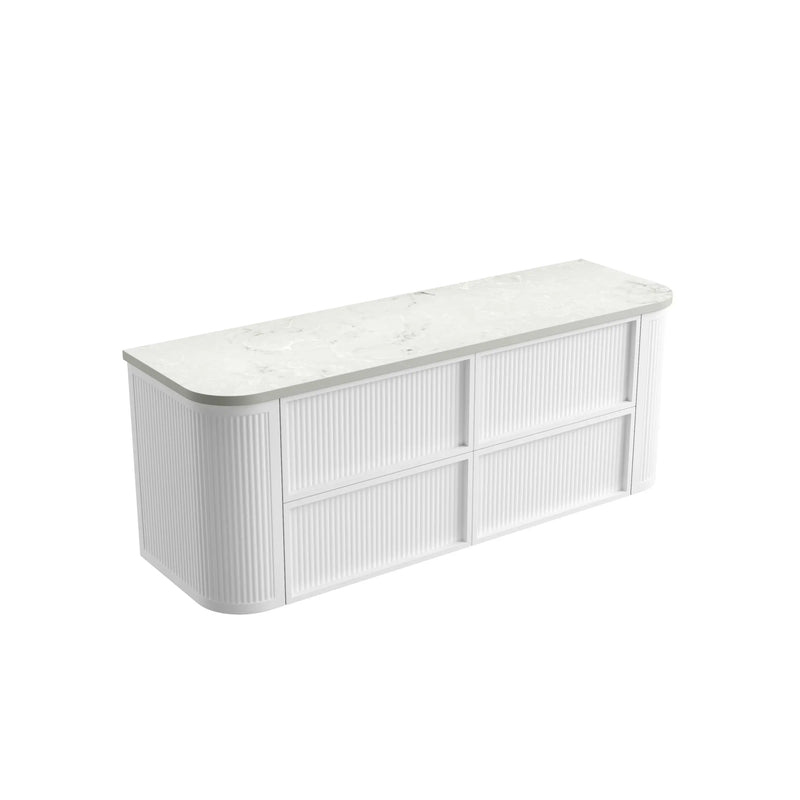 Ramee Fluted Wall Hung 1500mm Matte White Cabinet - FIL Kitchen Bathroom