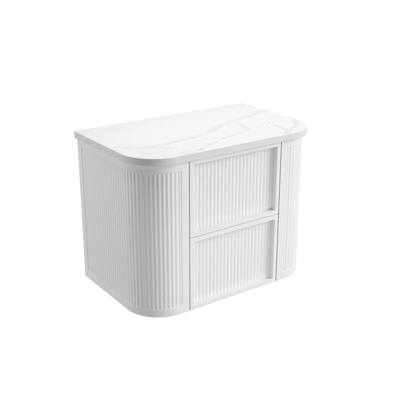 Ramee Fluted Wall Hung 750mm Matte White Cabinet - FIL Kitchen Bathroom