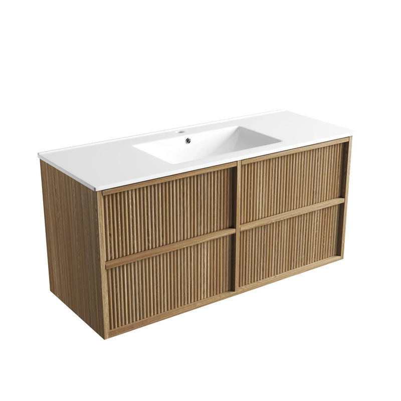 Venetta Fluted Framed Wall Hung 1200mm Harvest Oak Cabinet - FIL Kitchen Bathroom