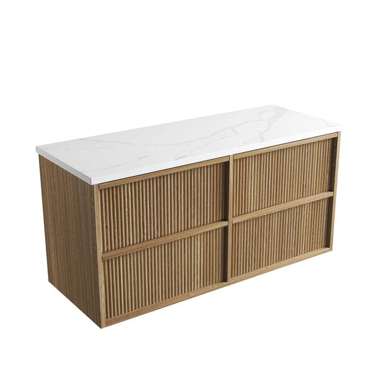 Venetta Fluted Framed Wall Hung 1200mm Harvest Oak Cabinet - FIL Kitchen Bathroom