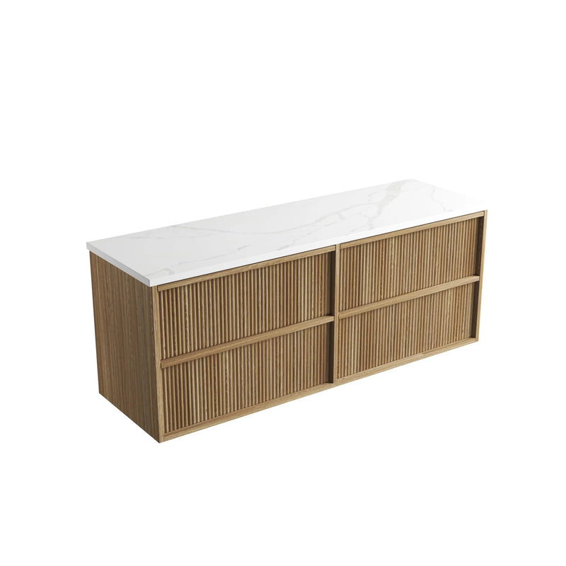 Venetta Fluted Framed Wall Hung 1500mm Harvest Oak Cabinet - FIL Kitchen Bathroom