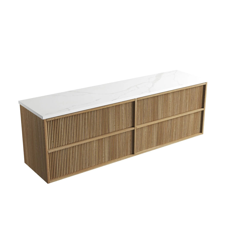 Venetta Fluted Framed Wall Hung 1800mm Harvest Oak Cabinet - FIL Kitchen Bathroom