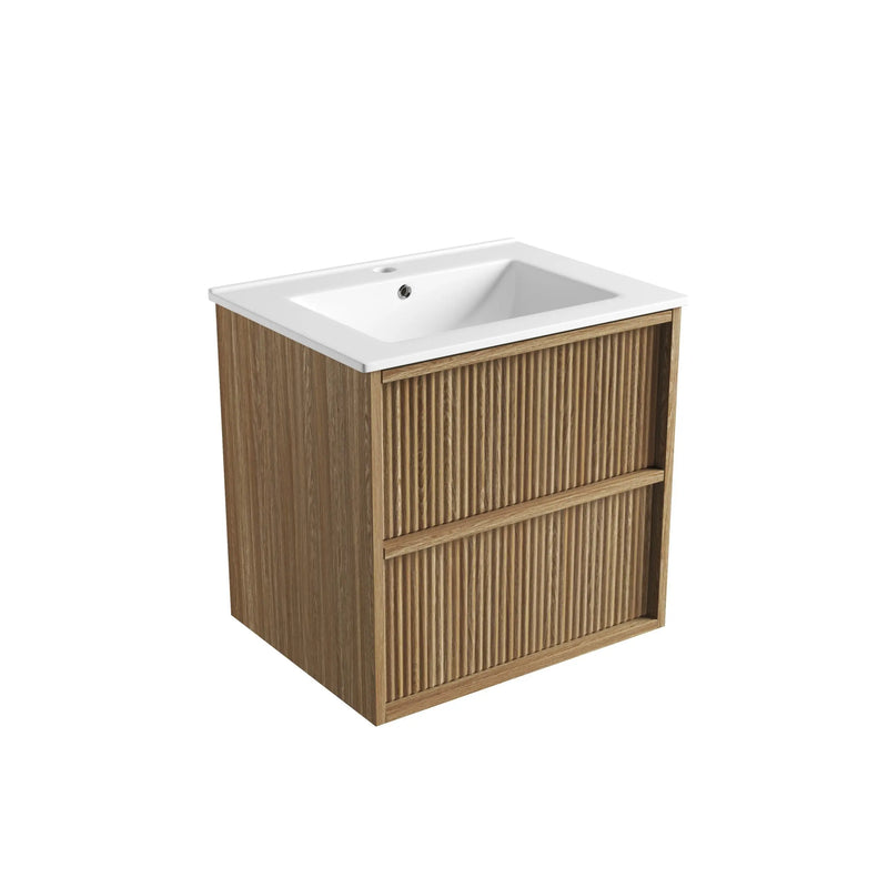 Venetta Fluted Framed Wall Hung 600mm Harvest Oak Cabinet - FIL Kitchen Bathroom