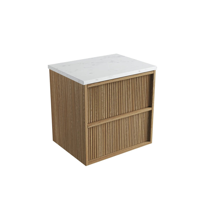 Venetta Fluted Framed Wall Hung 600mm Harvest Oak Cabinet - FIL Kitchen Bathroom