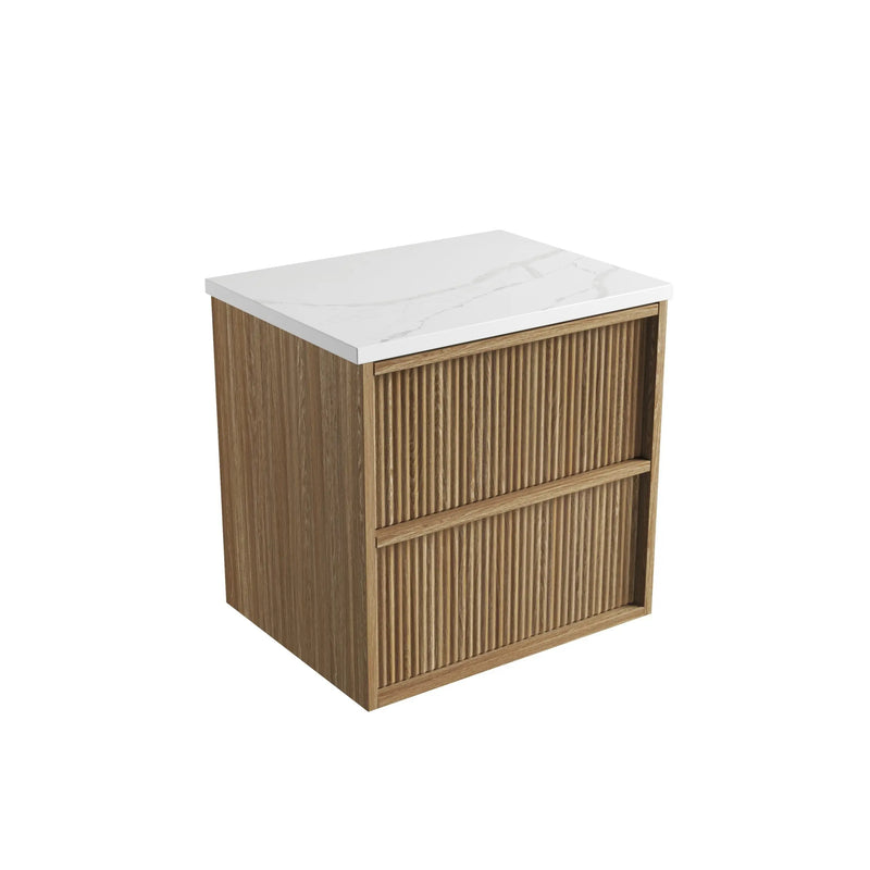 Venetta Fluted Framed Wall Hung 600mm Harvest Oak Cabinet - FIL Kitchen Bathroom