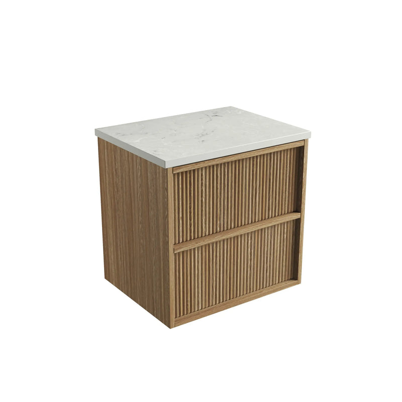 Venetta Fluted Framed Wall Hung 600mm Harvest Oak Cabinet - FIL Kitchen Bathroom
