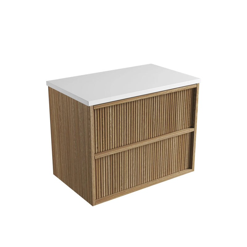 Venetta Fluted Framed Wall Hung 750mm Harvest Oak Cabinet - FIL Kitchen Bathroom
