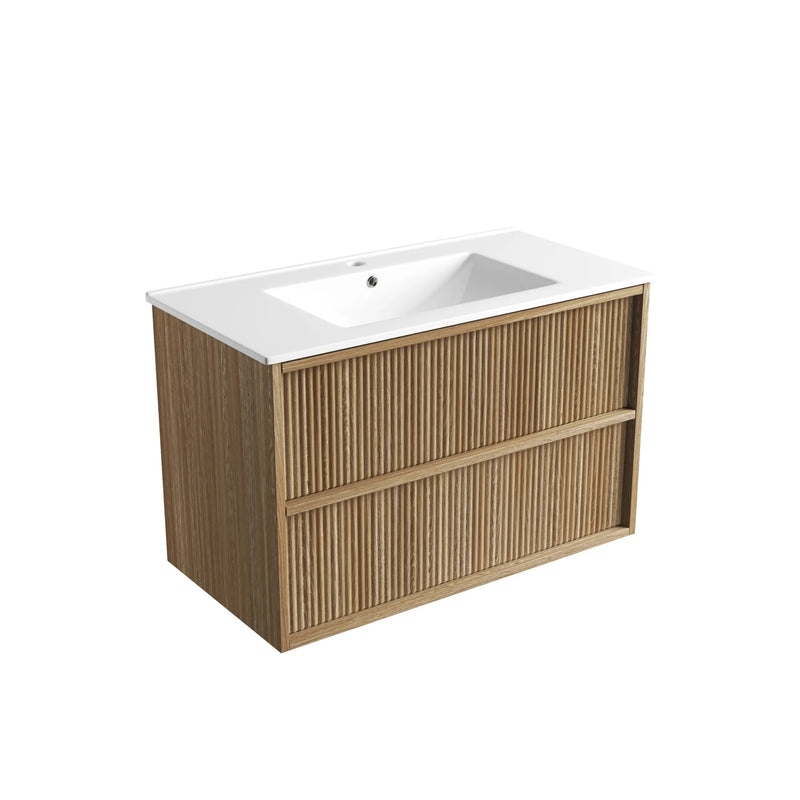 Venetta Fluted Framed Wall Hung 900mm Harvest Oak Cabinet - FIL Kitchen Bathroom