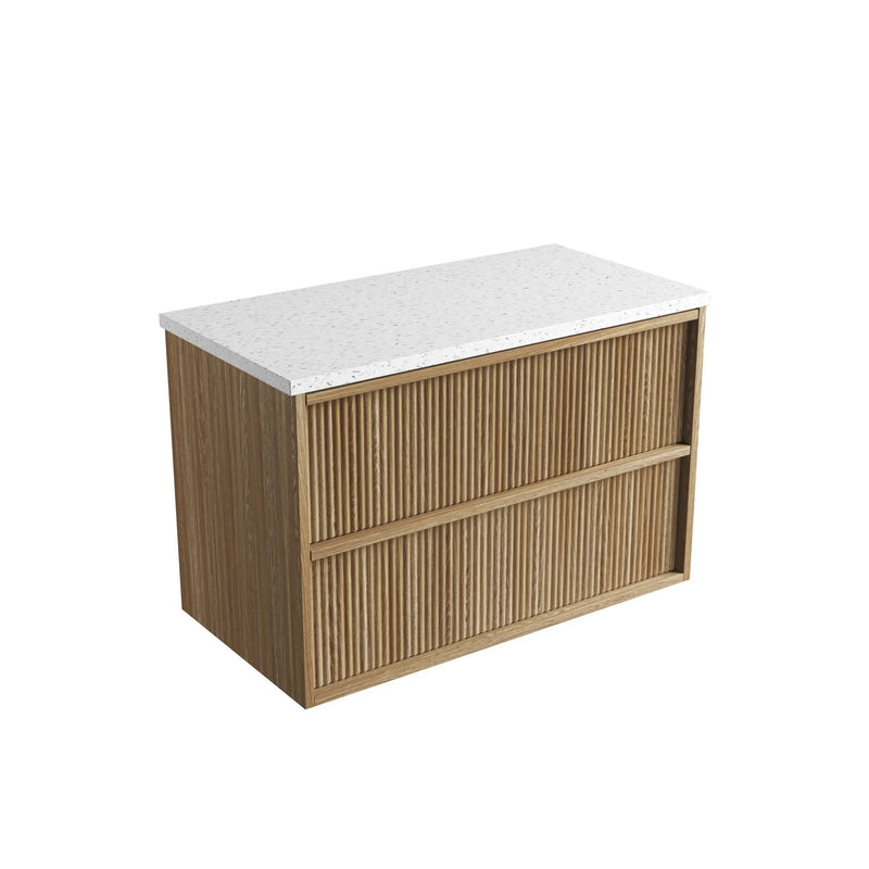 Venetta Fluted Framed Wall Hung 900mm Harvest Oak Cabinet - FIL Kitchen Bathroom
