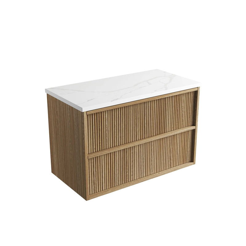 Venetta Fluted Framed Wall Hung 900mm Harvest Oak Cabinet - FIL Kitchen Bathroom