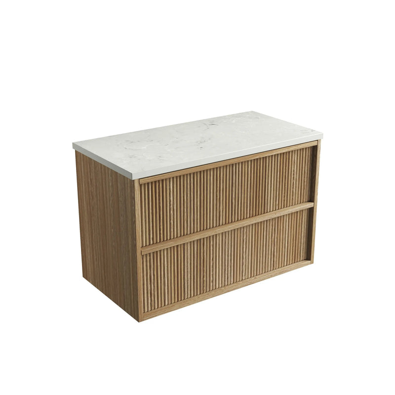 Venetta Fluted Framed Wall Hung 900mm Harvest Oak Cabinet - FIL Kitchen Bathroom
